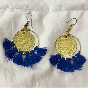 Blue tassel earrings handmade in Greece